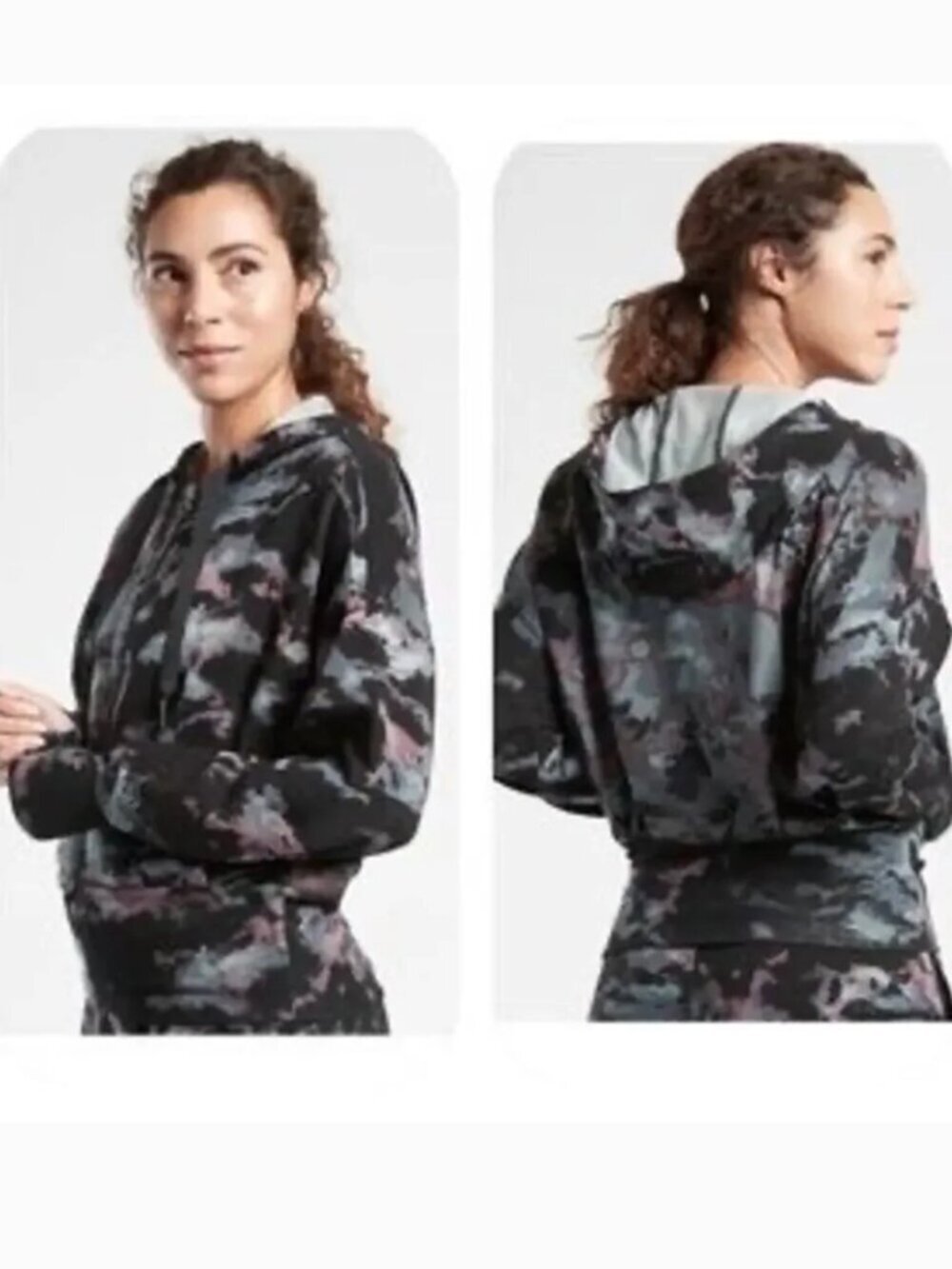 Athleta Balance Full-Zip Hooded Zip Up Hoodie Moody Black Purple Blue Marble XXS